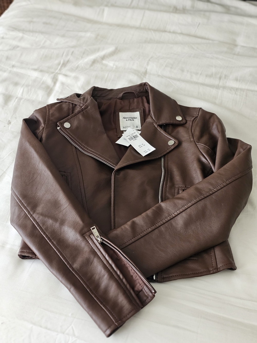 Abercrombie & Fitch Women's Dark Brown Faux Leather Moto Jacket